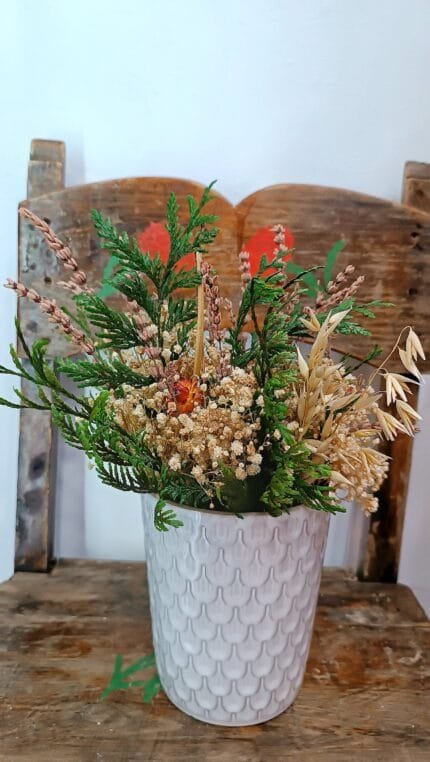Jarrón Cerámica con Flores Preservadas
