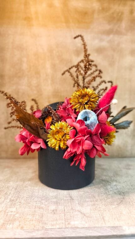 Mini Sombrerera Flores Rojizas