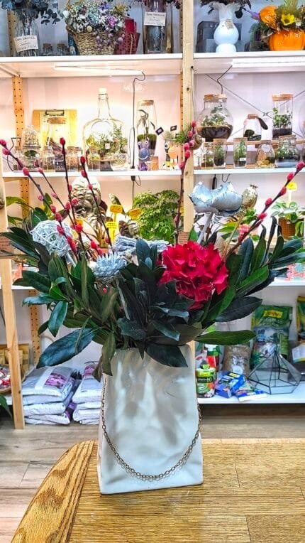 Jarrón Ceramica Bolso Flor Preservada