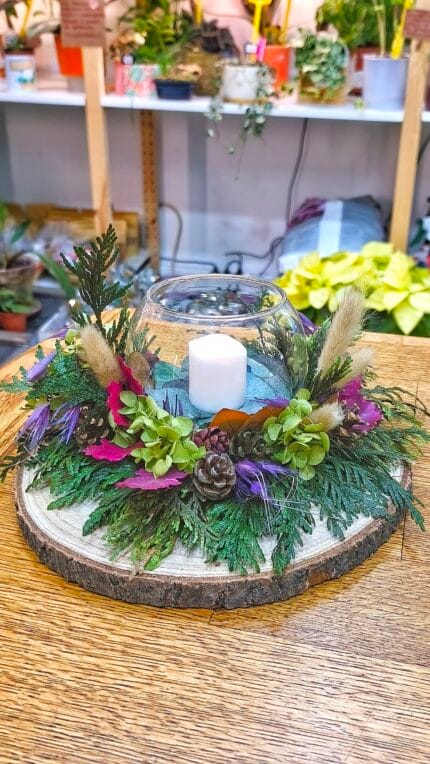 Centro Flor Preservada con Vela Led